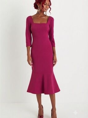 NWT Magenta Backless Dress 3/4 Quarter Sleeve Midi Dress
